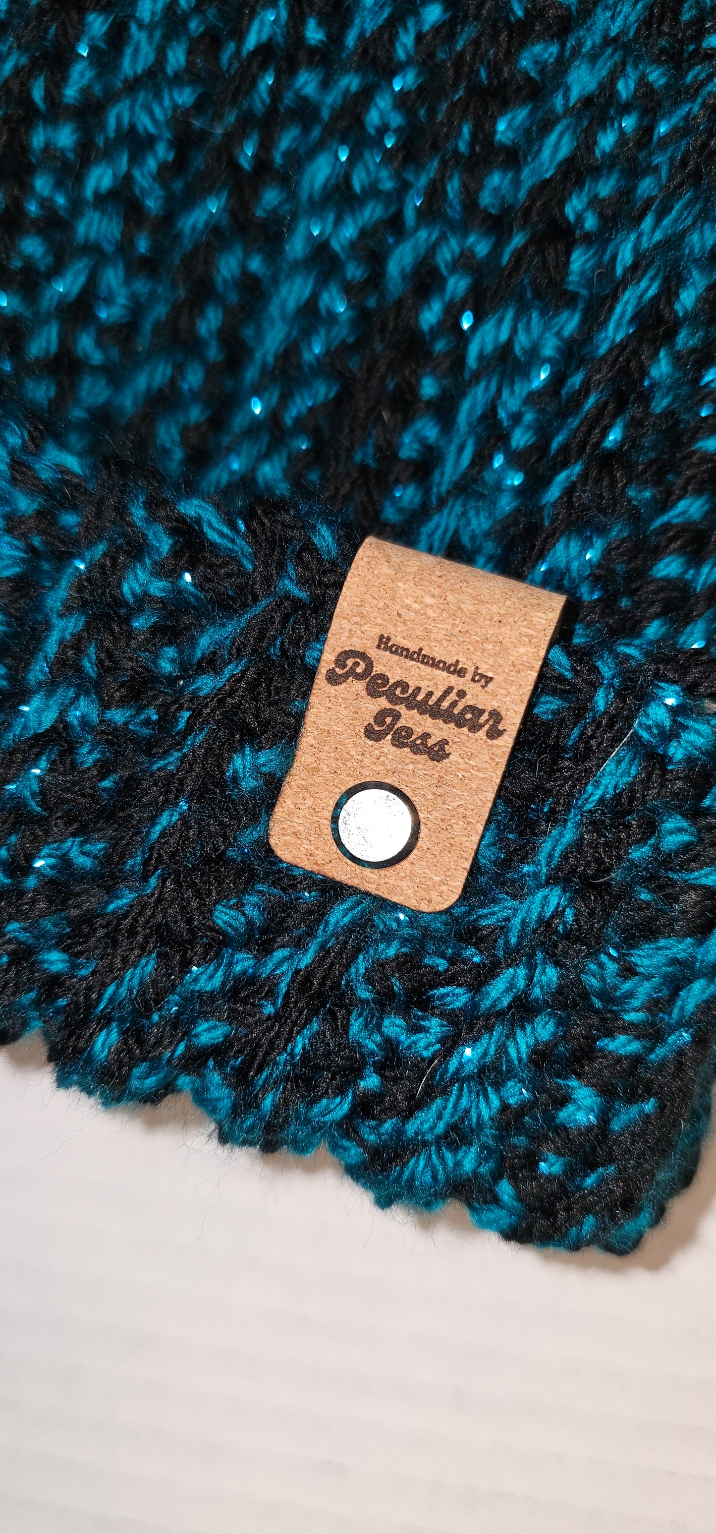 TEAL SPARKLE & BLACK CAT EAR BEANIE