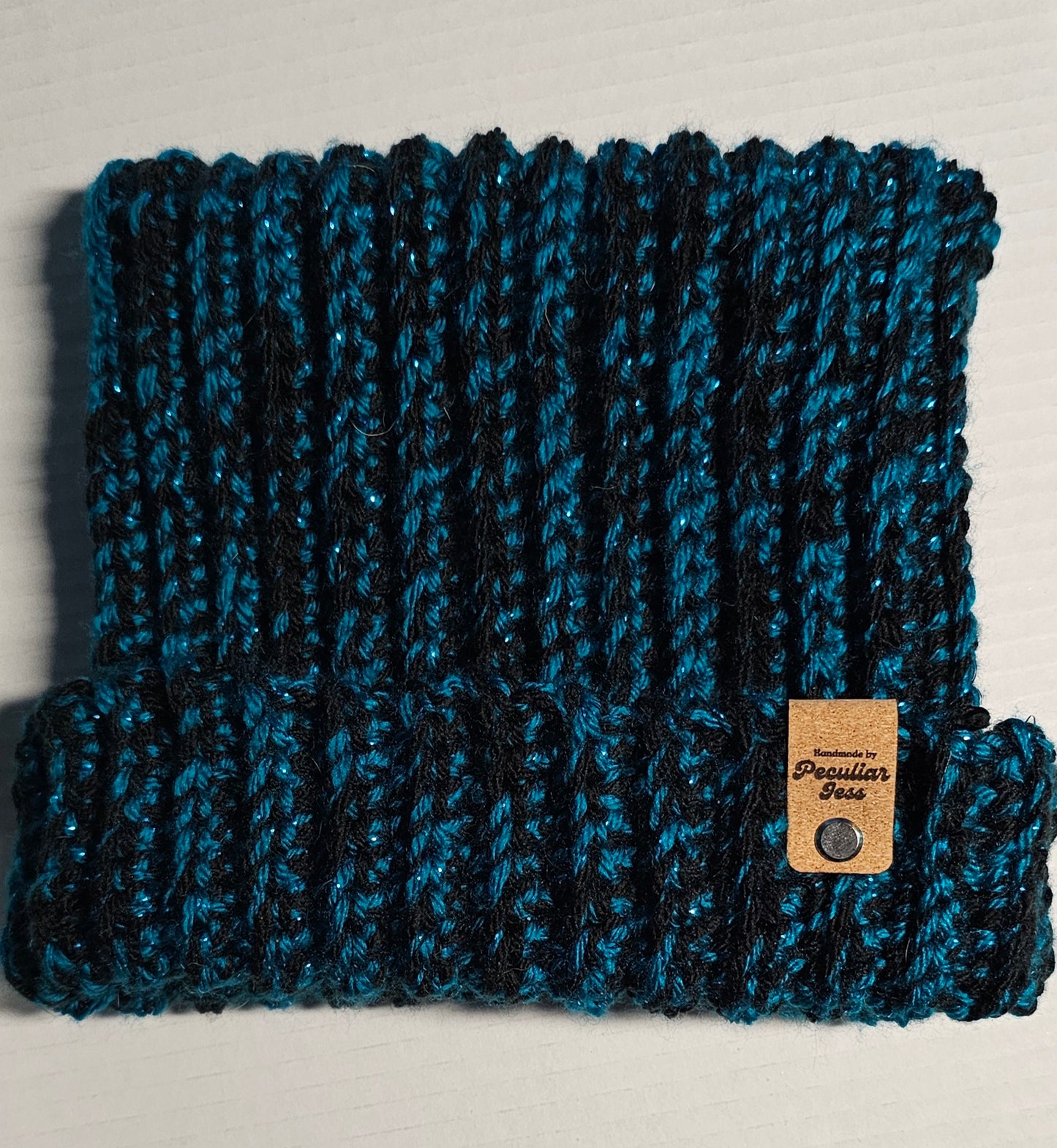TEAL SPARKLE & BLACK CAT EAR BEANIE
