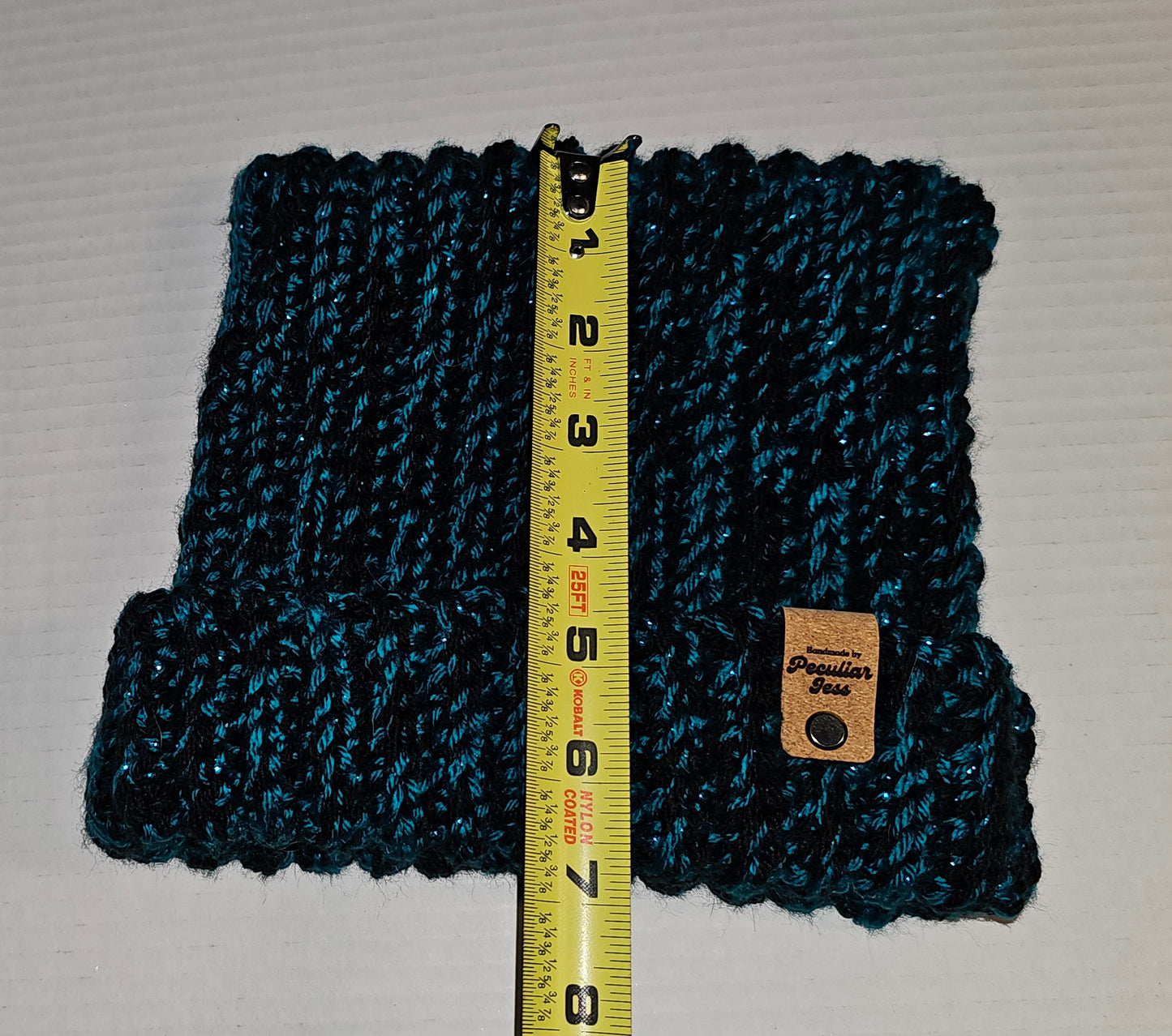 TEAL SPARKLE & BLACK CAT EAR BEANIE