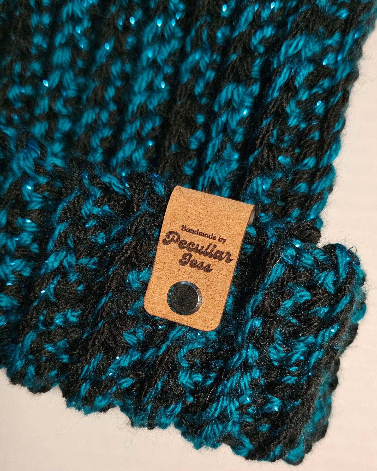 TEAL SPARKLE & BLACK CAT EAR BEANIE