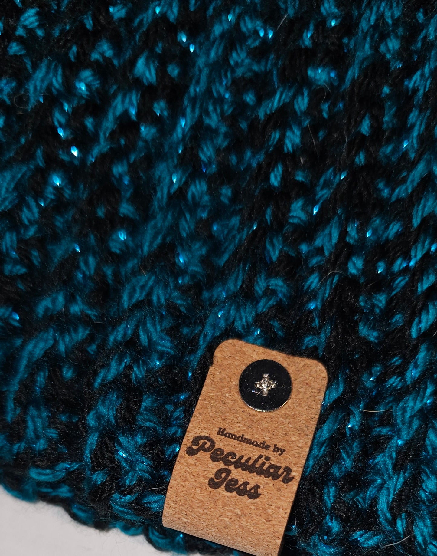 TEAL SPARKLE & BLACK CAT EAR BEANIE