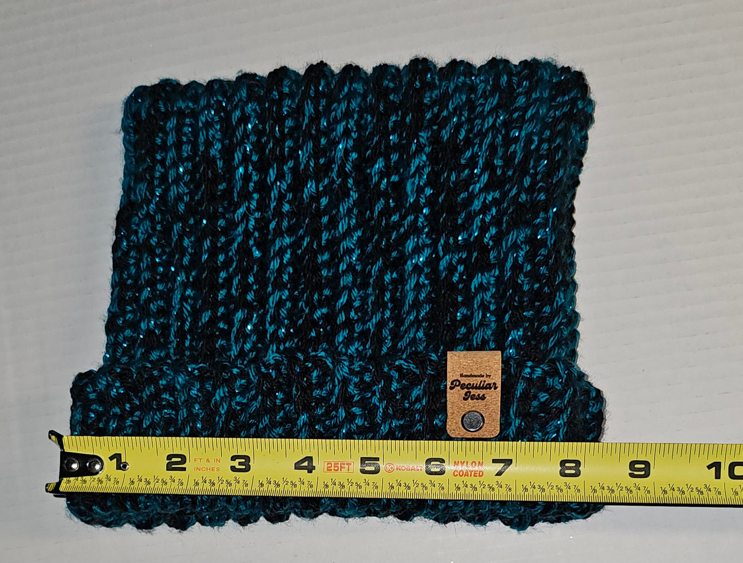 TEAL SPARKLE & BLACK CAT EAR BEANIE